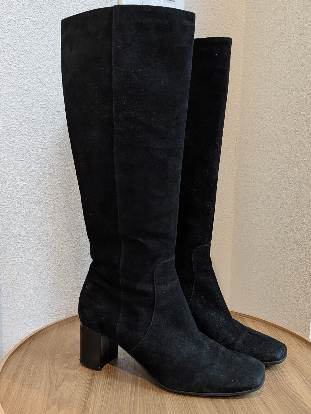 Aquatalia Black Suede Over-the-Knee Block Heel Boots